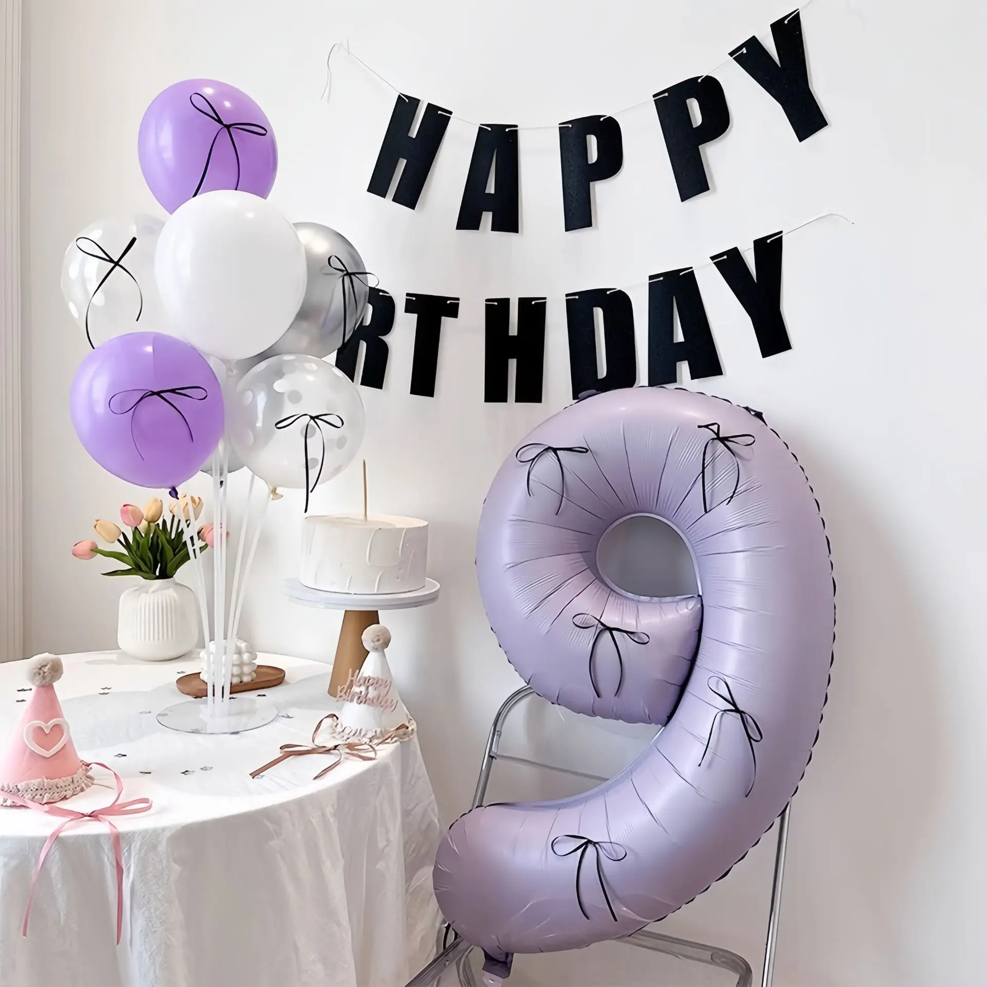 7 Stück Creme Lila Zahl Herz Folienballons 40 Zoll Lavendel Zahl Helium Mylar Ballon für Boho Geburtstag Party Dekor Globos – Detail 40