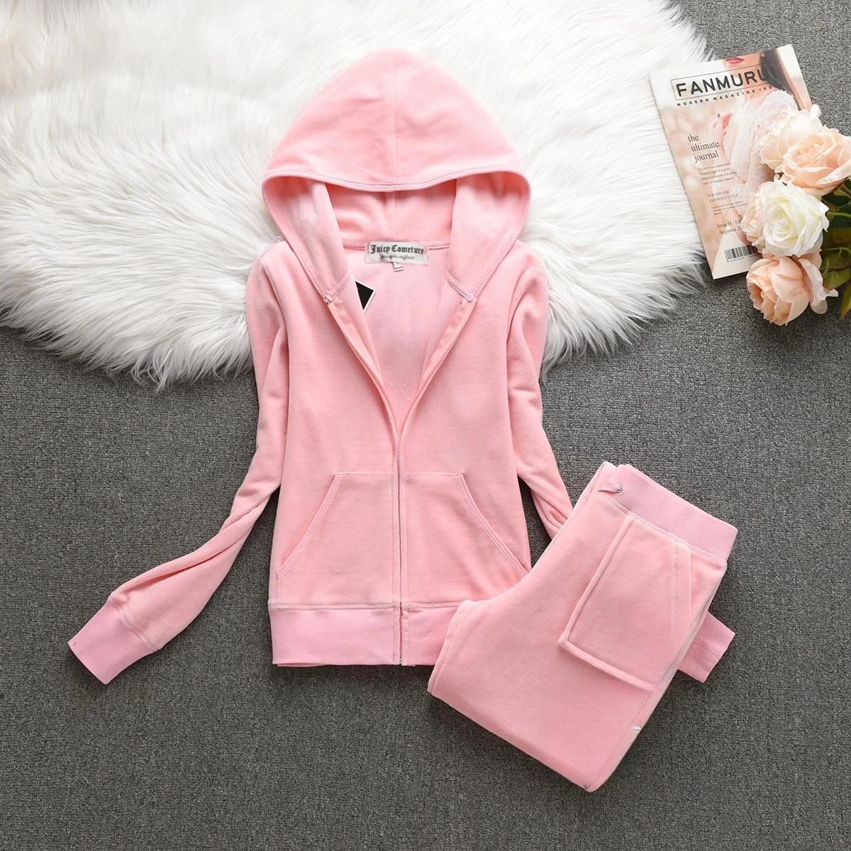 2025 JUICY Y2K Velvet Tracksuit Women New Sports Suit Winter Casual Warm Hooded Jacket Y2K Women's Sports Velvet Pants Suit