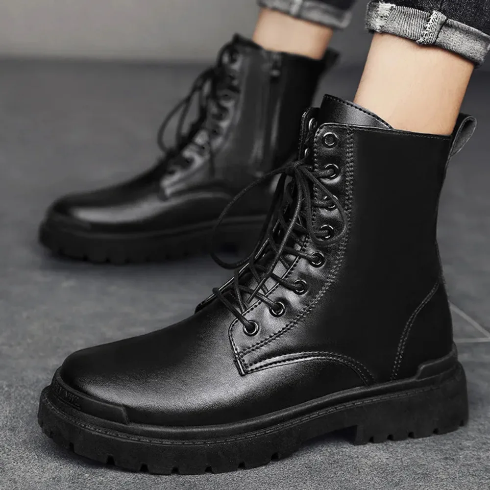 

Мужские ботинки челси в британском стиле, кожаные рабочие ботинки средней высоты, с боковой молнией, широкая посадка, нескользящая подошва, комфортная обувь для мужчин