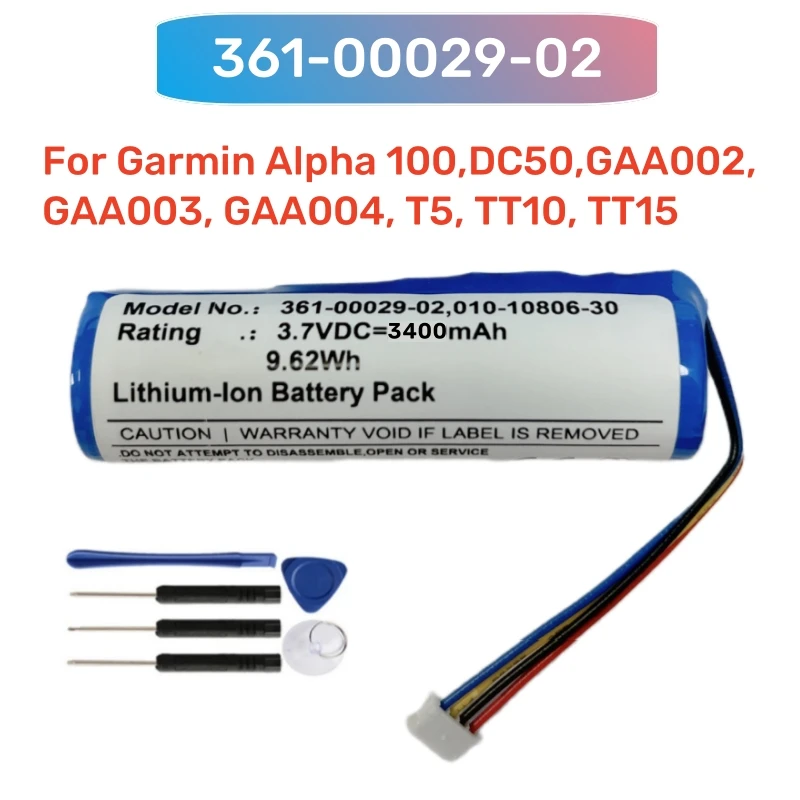 New 361-00029-02 Battery For Garmin DC50 Alpha100 For Garmin T5 TT10 TT15 GAA002 3.7V 3400mAh 010-10806-30 Battery + Tools