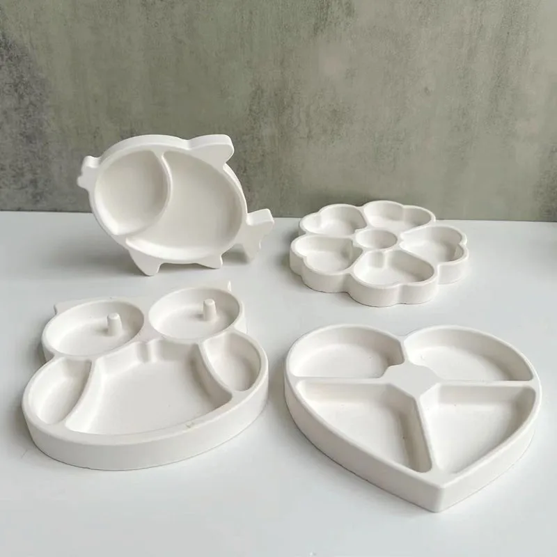 Cute 3D Flower Heart Shape Jewelry Storage Tray Concrete Silicone Mold Lovely Fish Owl Shaped Jewellry Display Plate Resin Mould