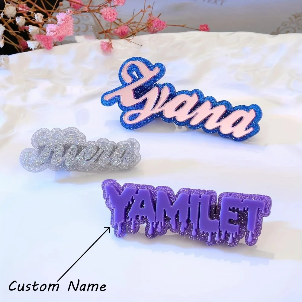 

Custom Shape Hair Clip Personalized Acrylic Hair Accessories Cute and Sparkly Design for Girls Christmas or Special Occasions