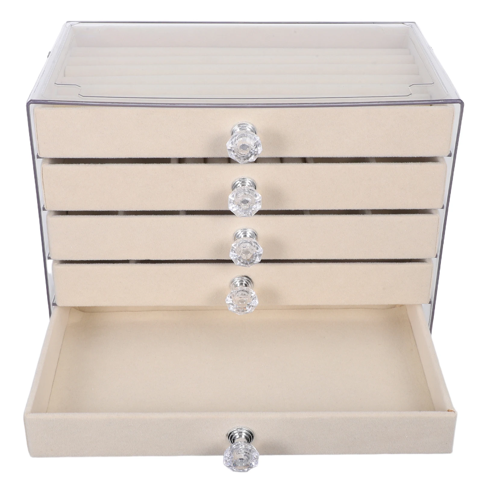 

Пятислойная коробка для хранения ювелирных изделий, контейнер для браслетов, акриловый футляр для сережек, органайзер для часов, фланелевый ящик для стола