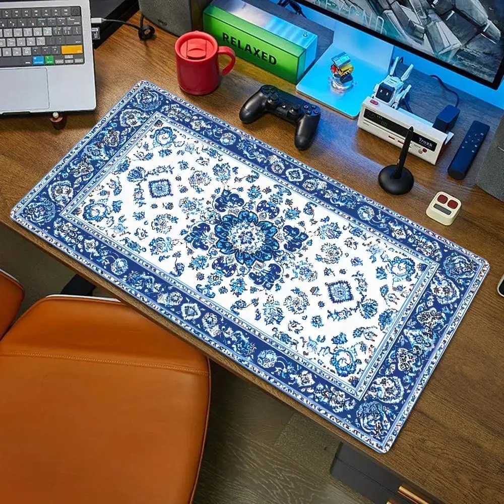 

Blue Persian Carpet Mysterious Retro Mouse Pad Pc Gamer Mousepad Rubber Mouse Mat Gaming Speed Keyboard Pads Office Desk Mat