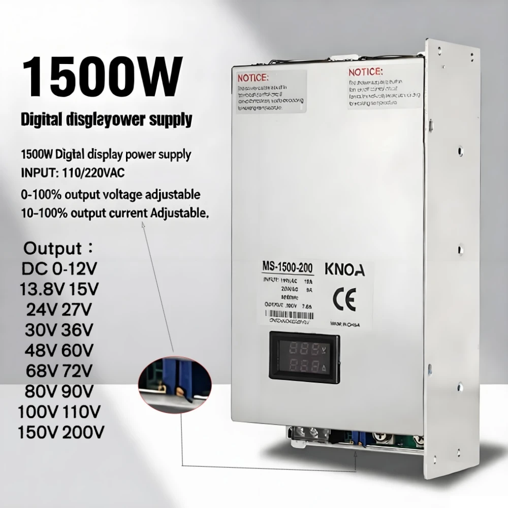 MS 1500W Digital Display Power Supply Adjustable 12V 13.8V 15V 24V 30V 36V 48V 60V 68V 72V 80V 150V 200V 110/220V AC DC SMPS