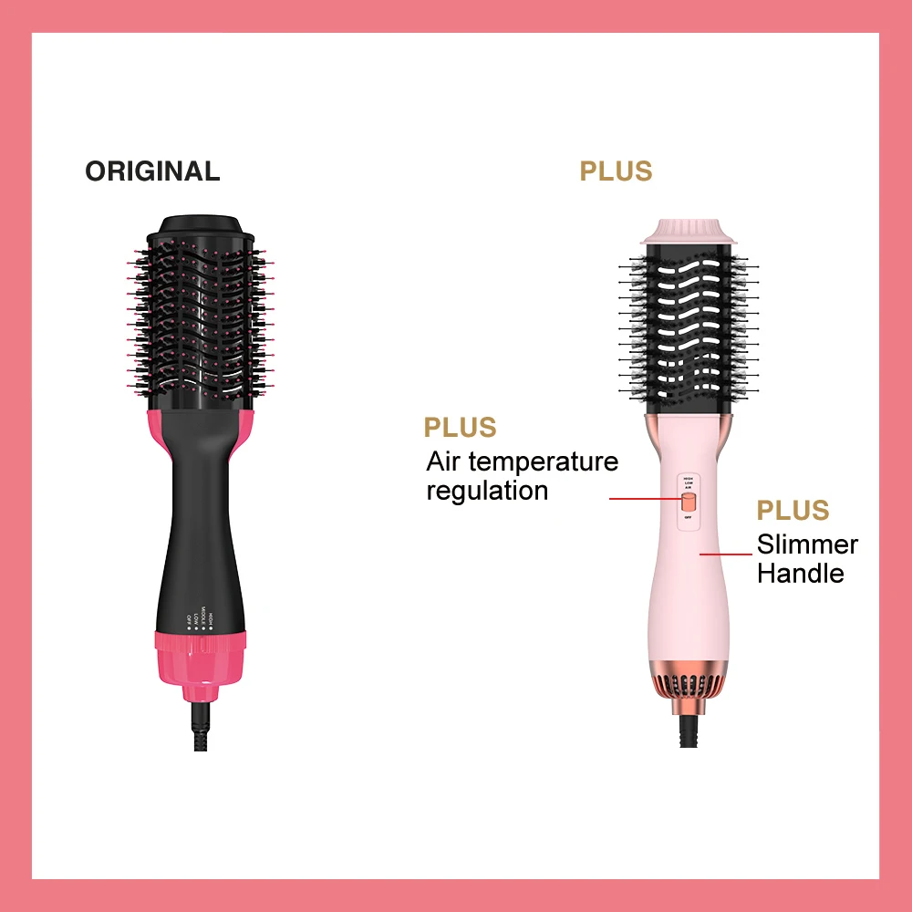 LISAPRO – brosse à Air chaud 2.0 One-Step, brosse pour sèche-cheveux rose doux au toucher, outil de coiffure multifonctionnel 3 en 1, peigne pour sèche-cheveux