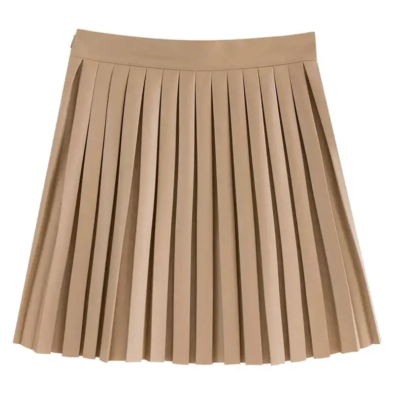 Pleated Skirt Female Spring Autumn New Korean Fashion PU Leather Short Skirt Women Jupe Femme Mini Sexy High Waist Skirts C8012