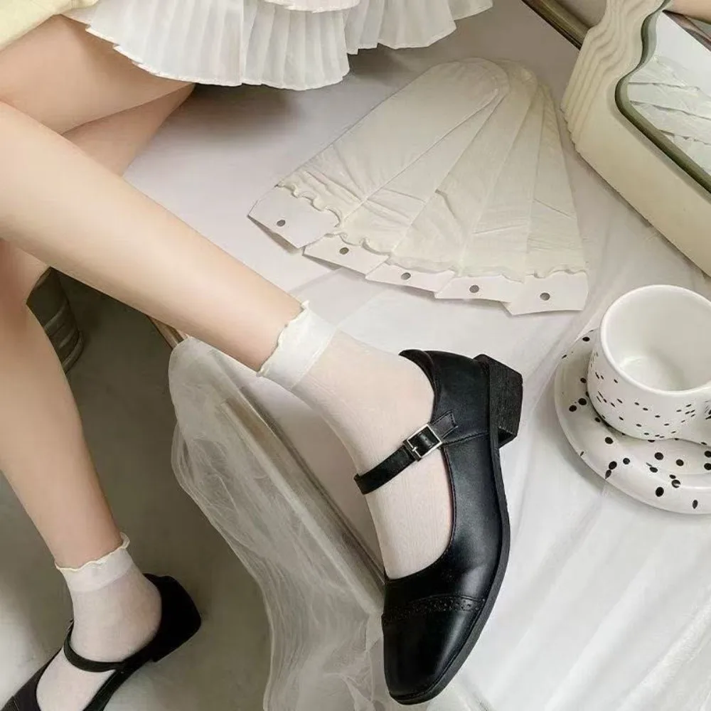Sweet Ruffled Edge Lace Transparent Socks Breathable Summer Mesh Thin Socks Ice Silk Lolita Mid Tube Socks Casual