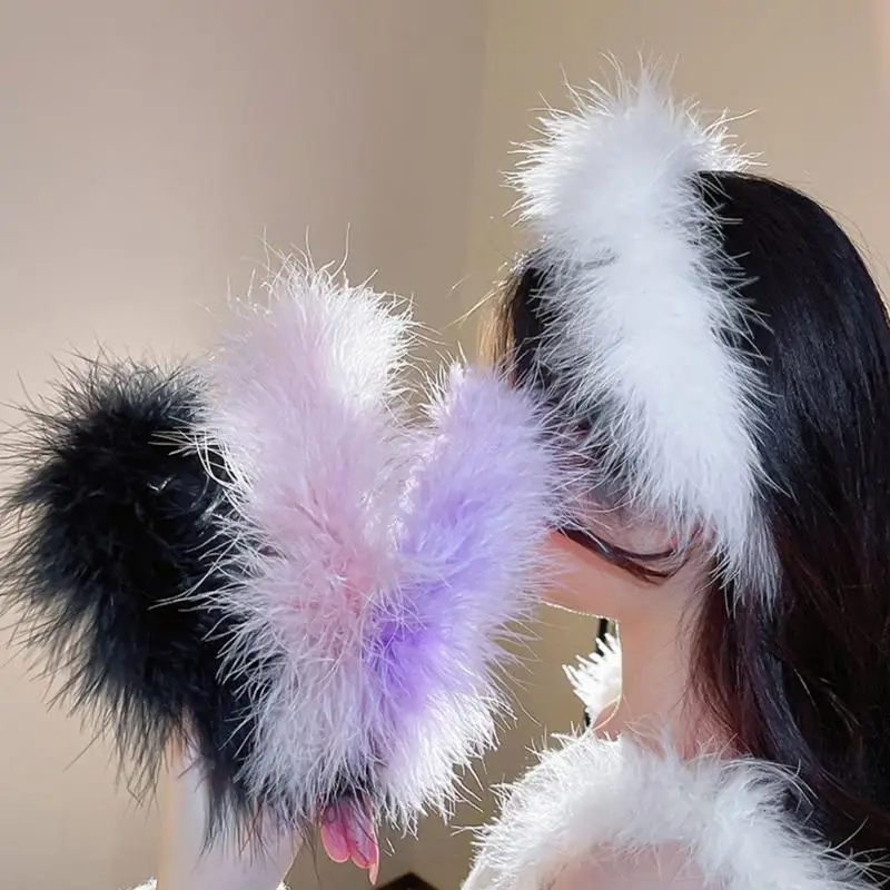 

Fluff Feather Headband for Women Colorful Feather Decor Wide Brim Hair Hoops Wedding Party Bride Hair Accessories