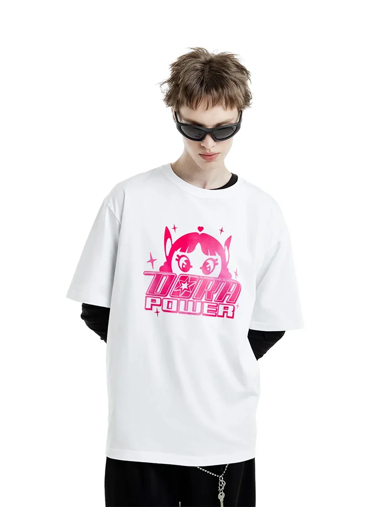 Men T-Shirt DORA POWER Tees 100% Cotton Summer Graphic Oversized Harajuku Short Sleeve Tops Korean Fashion Streetwear Clothing