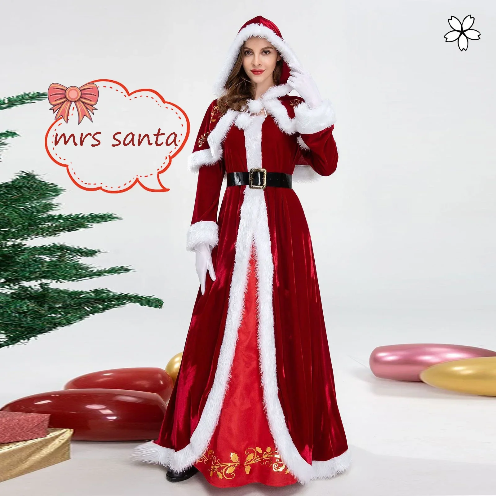 Deluxe Classic Mrs. Claus Christmas Cosplay Santa Claus Costume Red Dress Xmas Carnival Fancy Dress Party Women Suits 2024