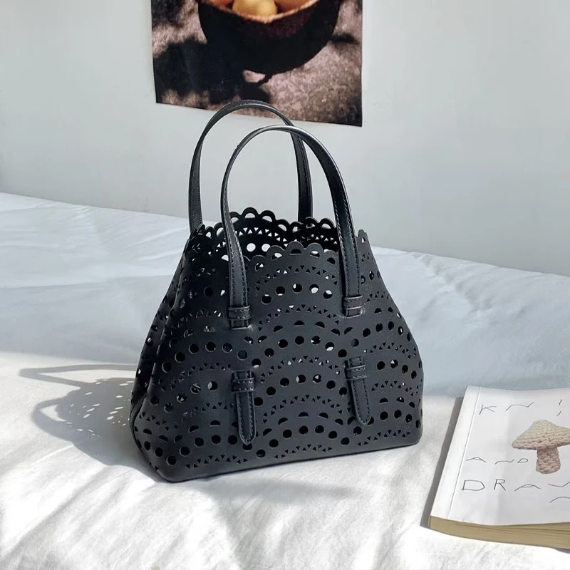 

Women Fashion Handbags Solid Hollow Out Print Pu Tote Bag Female All-match Daily Commuter Pack Large Capacity Crossbody Bags