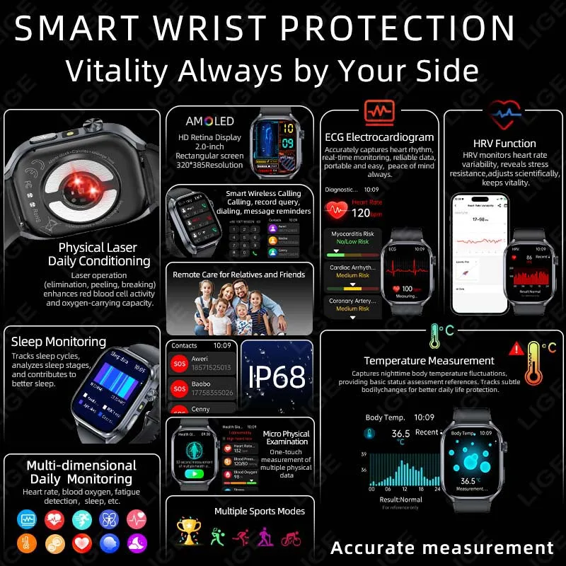 2026 جديد دقيق ECG ساعة ذكية تحليل صحة القلب تحليل الدم الدهون الدم ضغط الدم BT دعوة الساعات الذكية للرجال #2