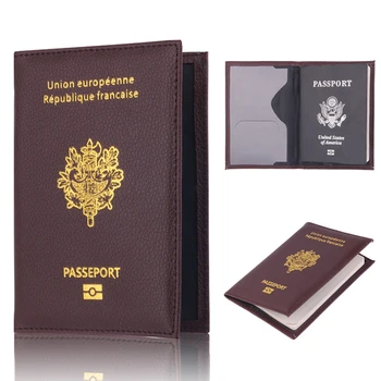 Funda para pasaporte de Francia, cuero PU, ranuras para tarjetas de crédito, Porte-Passeport Housse, organizador de pasaportes franceses para hombres y mujeres para viajes