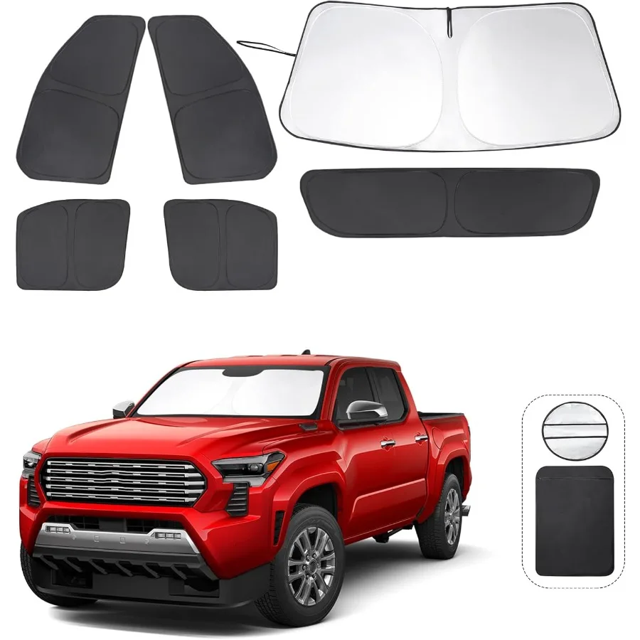 6PCS Windshield Sun Shade Custom Fit for 2024 2025 2026  Tacoma Accessories Foldable Sunshade Side Rear Window Shade Cover Full