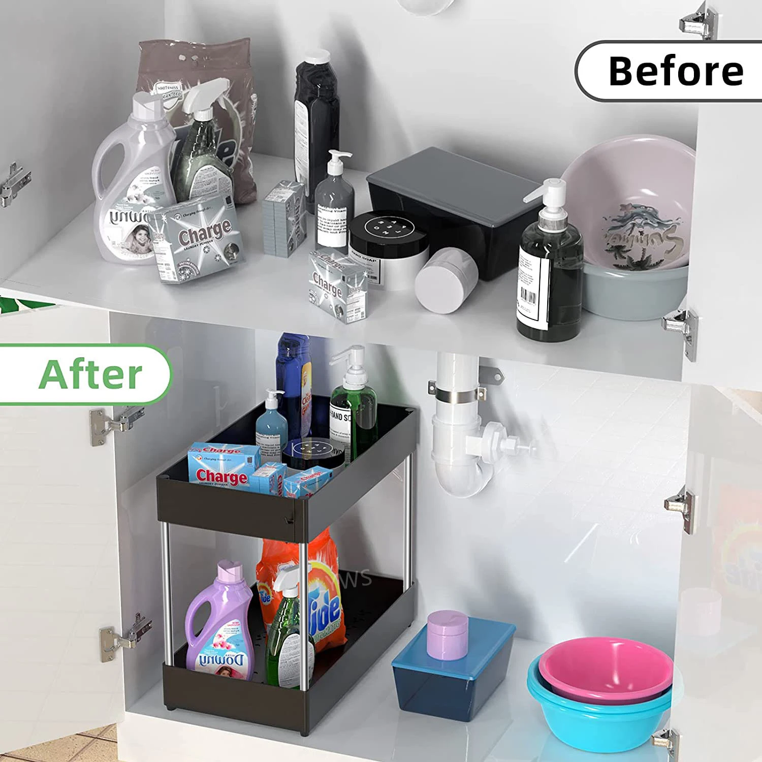 Under Bathroom Sink Storage 2 Tier Drawer Organizer Bath Collection Sliding Baskets Under Sink Cabinet Storage Cosmetics Storage