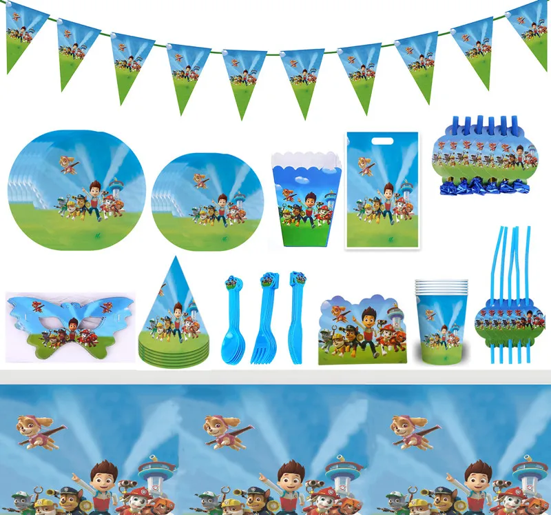 10pcs=1set Paw Patrol Party Banner Marshall Skye Chase Flag Decor Children's Birthday Baby Show Party Supplies