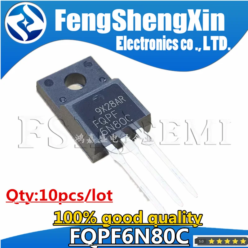 

10PCS Chips FQPF6N80C TO-220 6N80C 6N80 TO220 FQPF6N80 TO-220F MOSFET