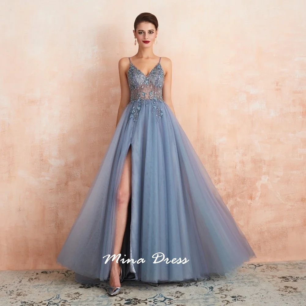 ชุดราตรีลูกไม้ปักลายหรูหราสำหรับผู้หญิง ออกแบบโดยมิน่า เหมาะสำหรับโอกาสพิเศษ สายเดี่ยวทรงเข้ารูปสำหรับงานปาร์ตี้