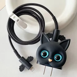 Cartoon 3D Cat Charger Case for Apple 18W/20W Universal Phone Fast Charging Adapter Protector Cover Soft TPU Shell Cable Winder