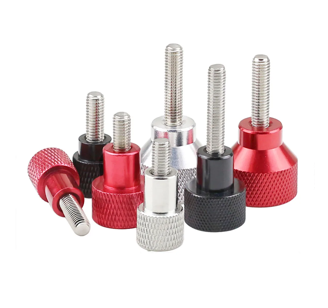 1Pcs M5 (D16*20) Aluminium Alloy+Stainless Knurled Thumb Screw Hand Grip Knob Step Bolt Screws Red Black White