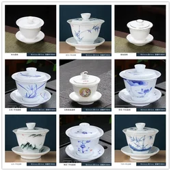 Porcelain Gaiwan for Tea Chinese Sheep Fat Jade White Kung Fu Teaware 360 ° Filtered Tea Cup Anti Scalding Ceramic Tea Bowl