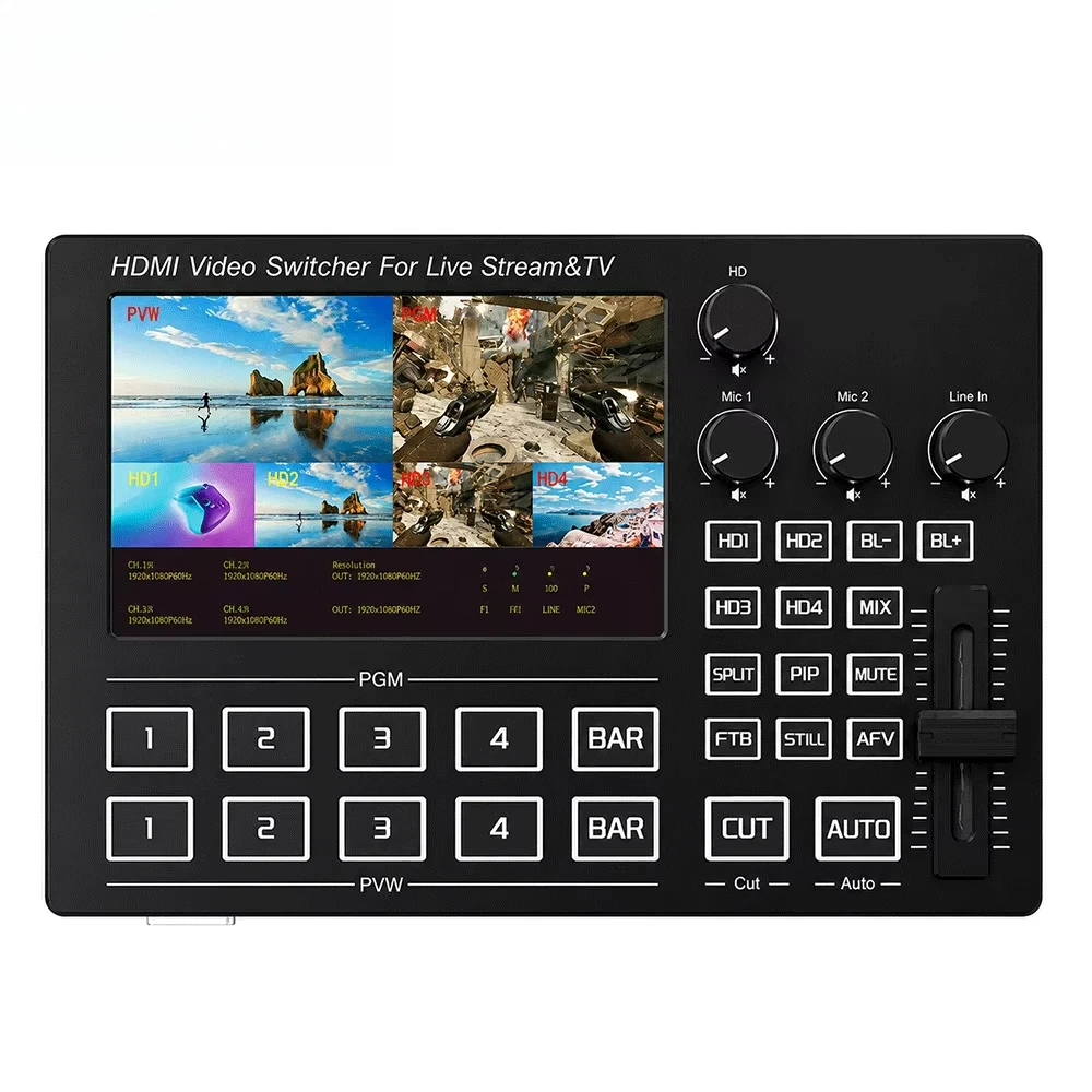 Ready to Ship 4 Ch HDMI Switcher Video Mixer with 5 Screen Fast Delivery for Mobile Live Stream Production Box