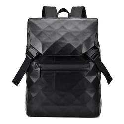 2024 New Men's Large Capacity PU Backpack Waterproof Scratch Resistant Diamond Grid Bag Schoolbag Business Laptop Bag