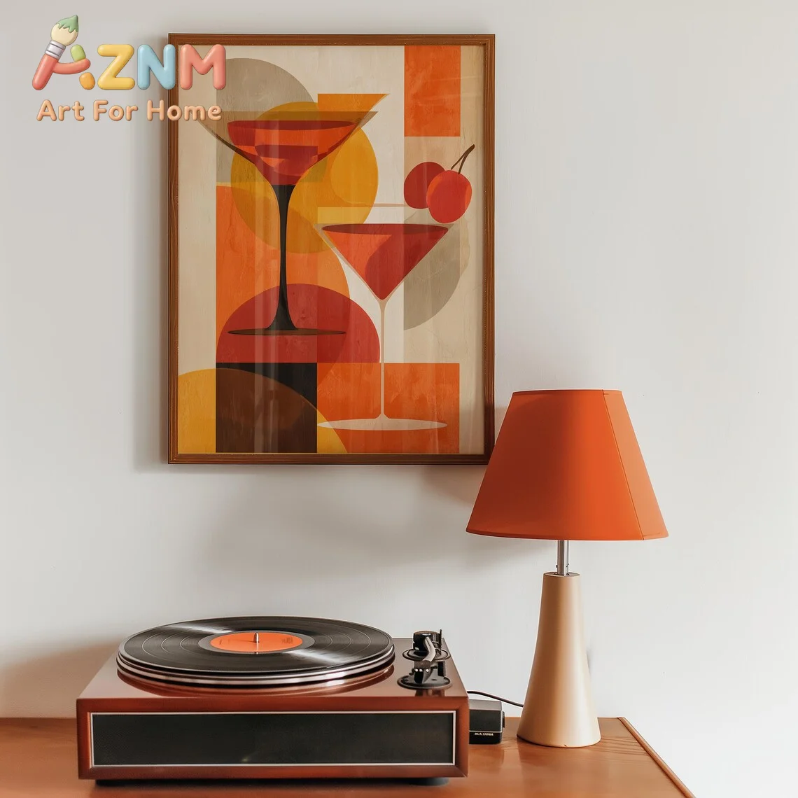 Orange Retro Cocktail Bauhaus Print, Abstract Poster, Retro Japanese Poster, Minimalist Print, Pop Art Print, Bedroom Wall Prin