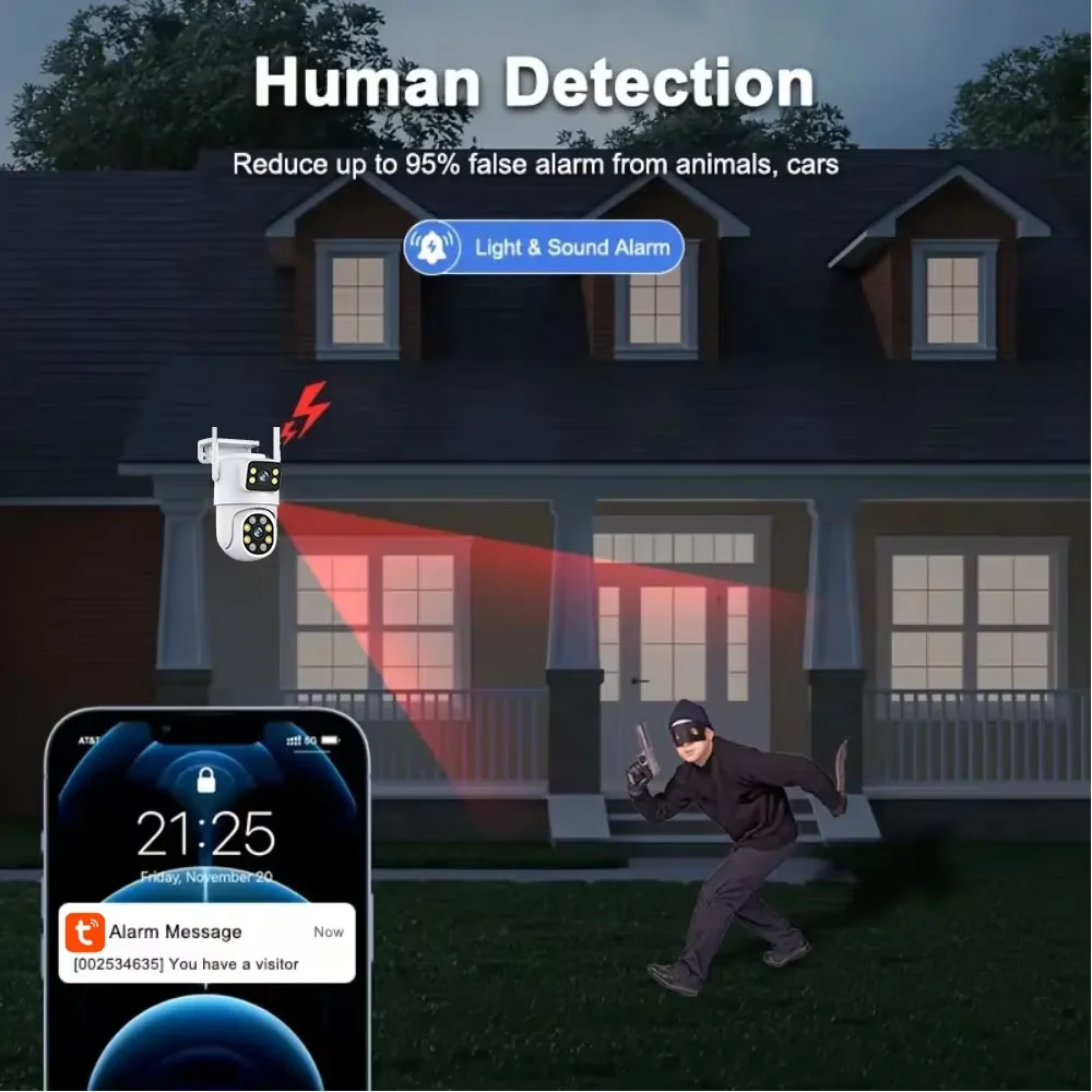 4K 8MP Tuya Dual Lens Dual Screen WIFI Camera PTZ Outdoor  Ai Human Auto Tracking Security Camera