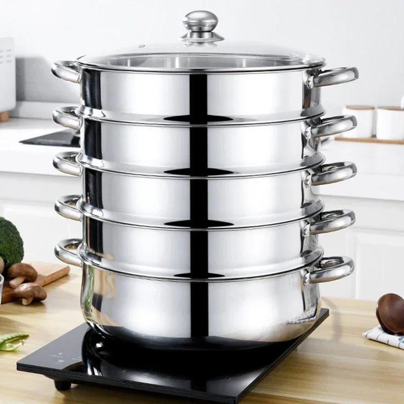 28cm Stainless Steel Thick Steamer pot 5-layer Soup Steam Pot Universal Cooking Pots for Induction Cooker Gas Stove steam pot