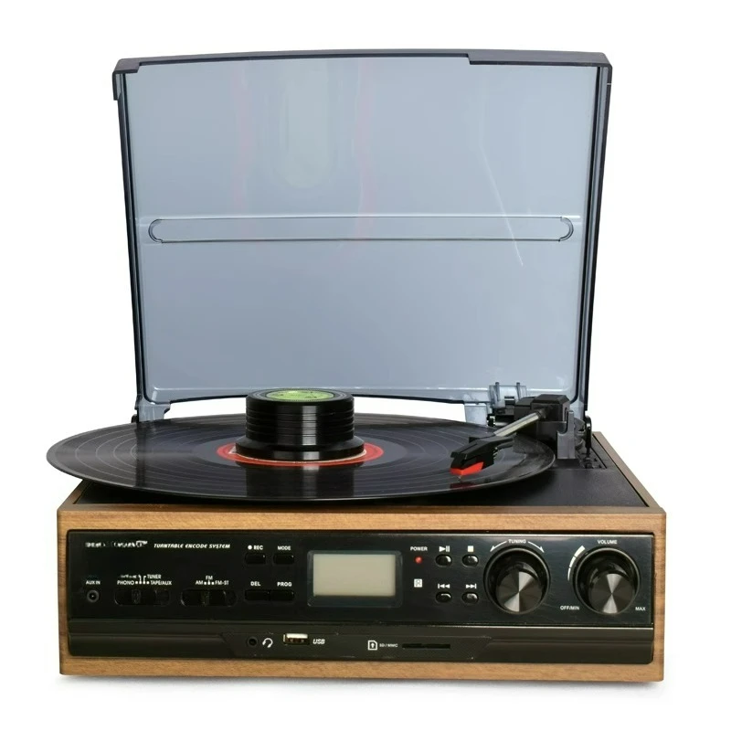 

3-Speed Bluetooth Vinyl LP Record Player Turntable Built-in Speakers Gramophone FM Radio Cassette USB/SD Recorder