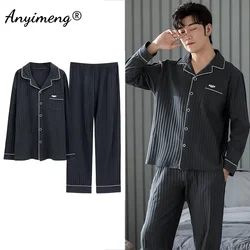 Business Men Nightwear Leisure Cardigan Sleepwear for Gentleman Mens Lounge Wear Autumn Winter Soft Cotton Pajamas Set for Man