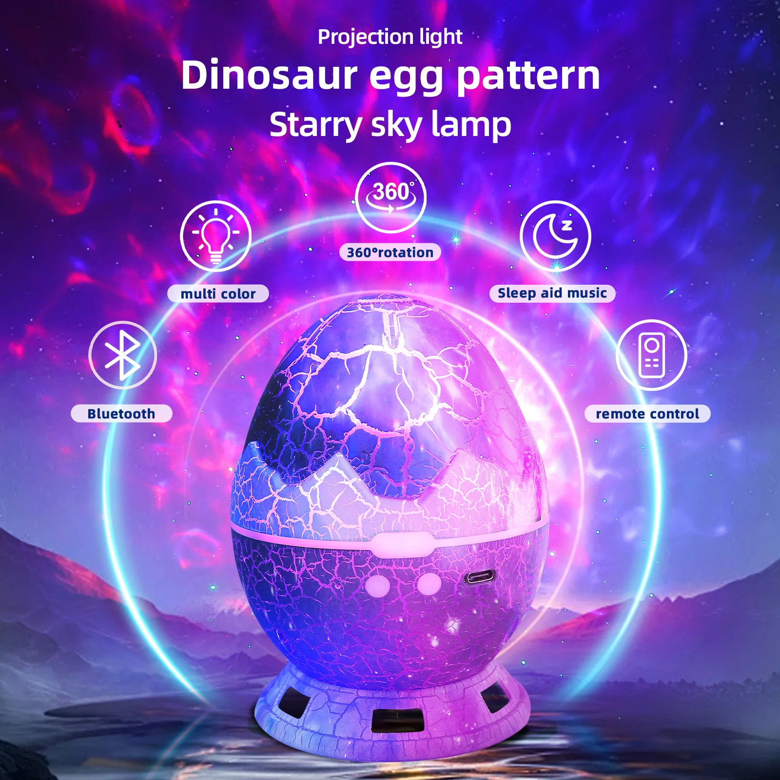 Galaxy Star Space Projector Aurora Dinosaur Egg LED Night Light for Bluetooth Remote Control Timer for Bedroom Living Room Decor