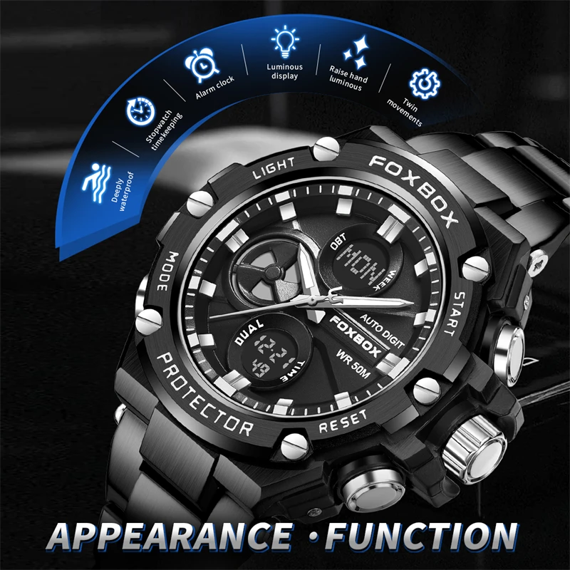 LIGE 2025 New Watch Top Brand Men Quartz Wristwatches Dual Display Watches Waterproof LED Gifts For Men Clock Relogio Masculino