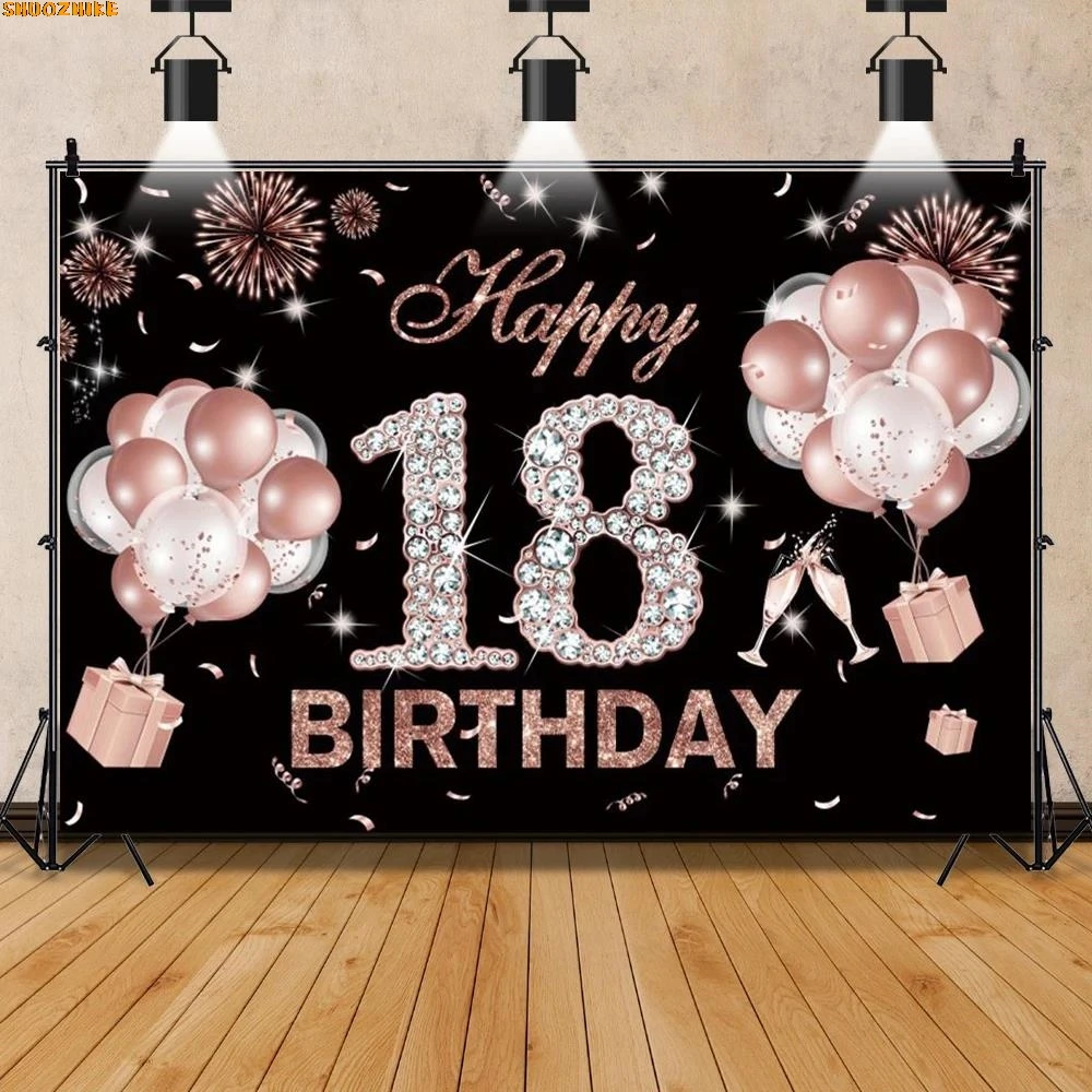 

Photo Backdrop Fabulous Women 18 30th Birthday Party Decor Banner Balloon High Heel Rose Champagne Photography Background