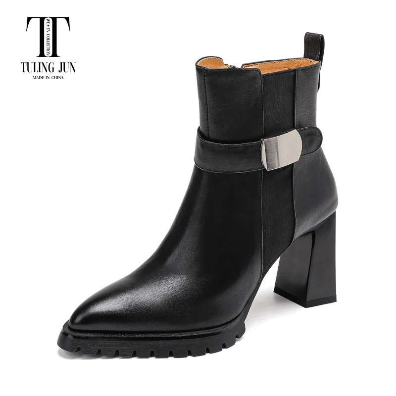 TULING JUN Winter 2024 Concise Famale Pointed Head Ankle Boots Super High Heels Solid Color Mature Shoes For Womens T-L51-51