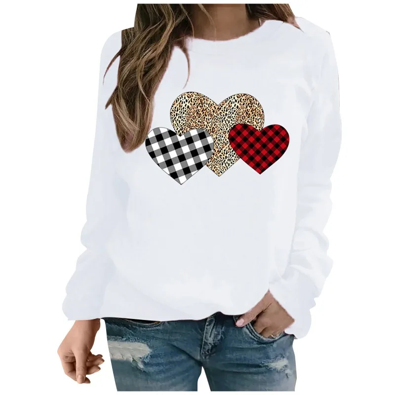Autumn Winter Women's Pullover Round Neck Solid Plaid Leopard Contrasting Colors Long Sleeve Hoodies Loose Fashion Casual Tops