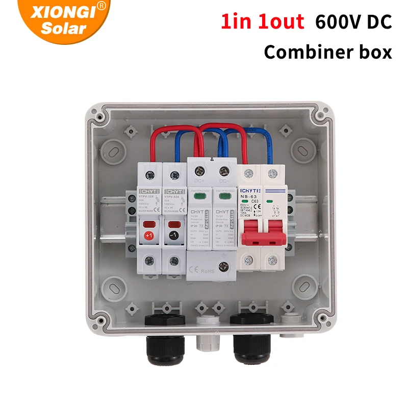 

XIONGISolar Double PG Combiner Box PV With Lightning Protection 1-int -1 out DC 600V Fuse IP65 MCB SPD Waterproof