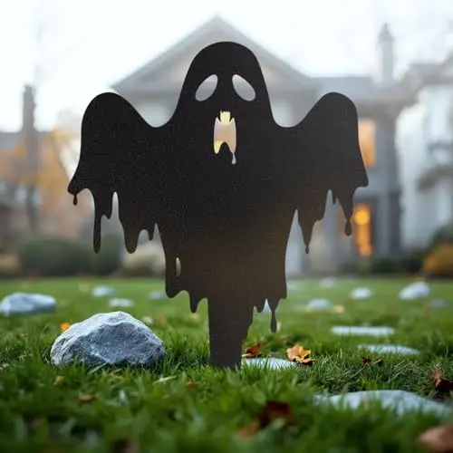 Halloween Ghost Yard Stake – Outdoor Metal Garden Art Decoration for Spooky Lawn & Pathway Décor (B-22x30)