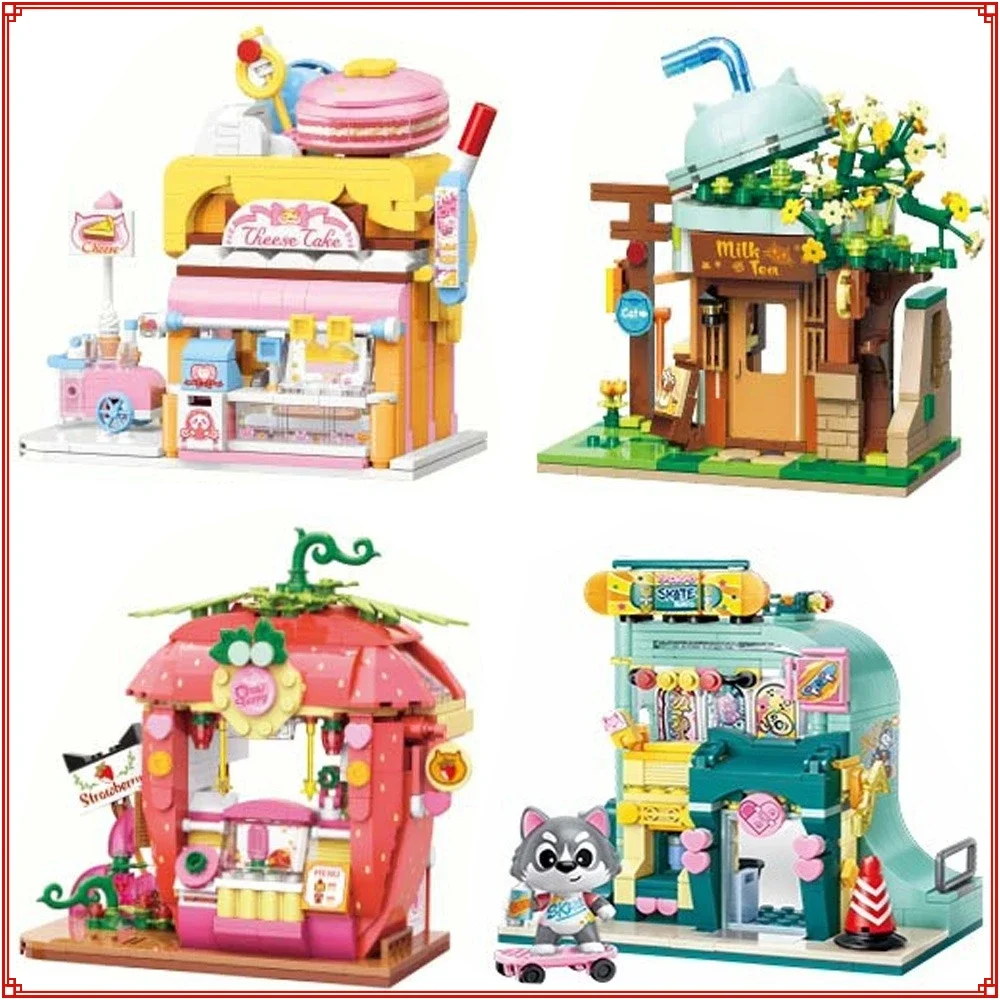 

Keeppley Cute Street View Series Building Blocks Strawberry House Milk Tea Shop Puzzle Model Assembly Toy Children Birthday Gift