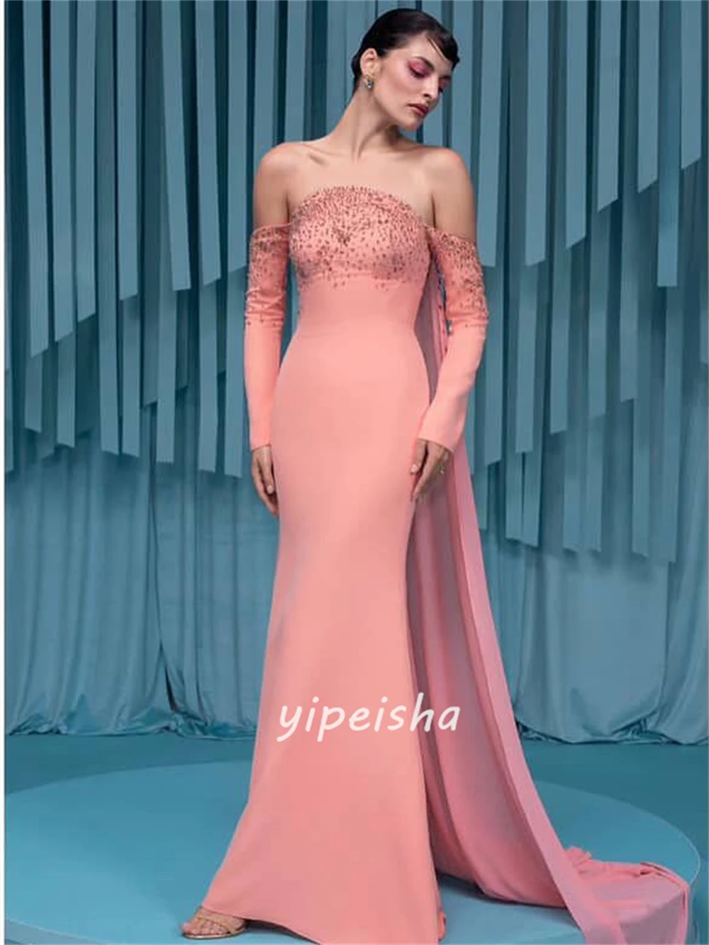 Customized Elegant Sparkle Jersey Rhinestone Sequined Mermaid Strapless Long Dresses Evening Dresses Sizes Available Intricate image 2