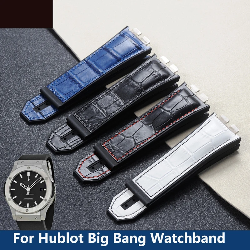 Watchband For Hublot Big Bang Genuine Leather 28mm*17mm Quick Release Interface Big Explosion Rubber Band Men Watch Strap