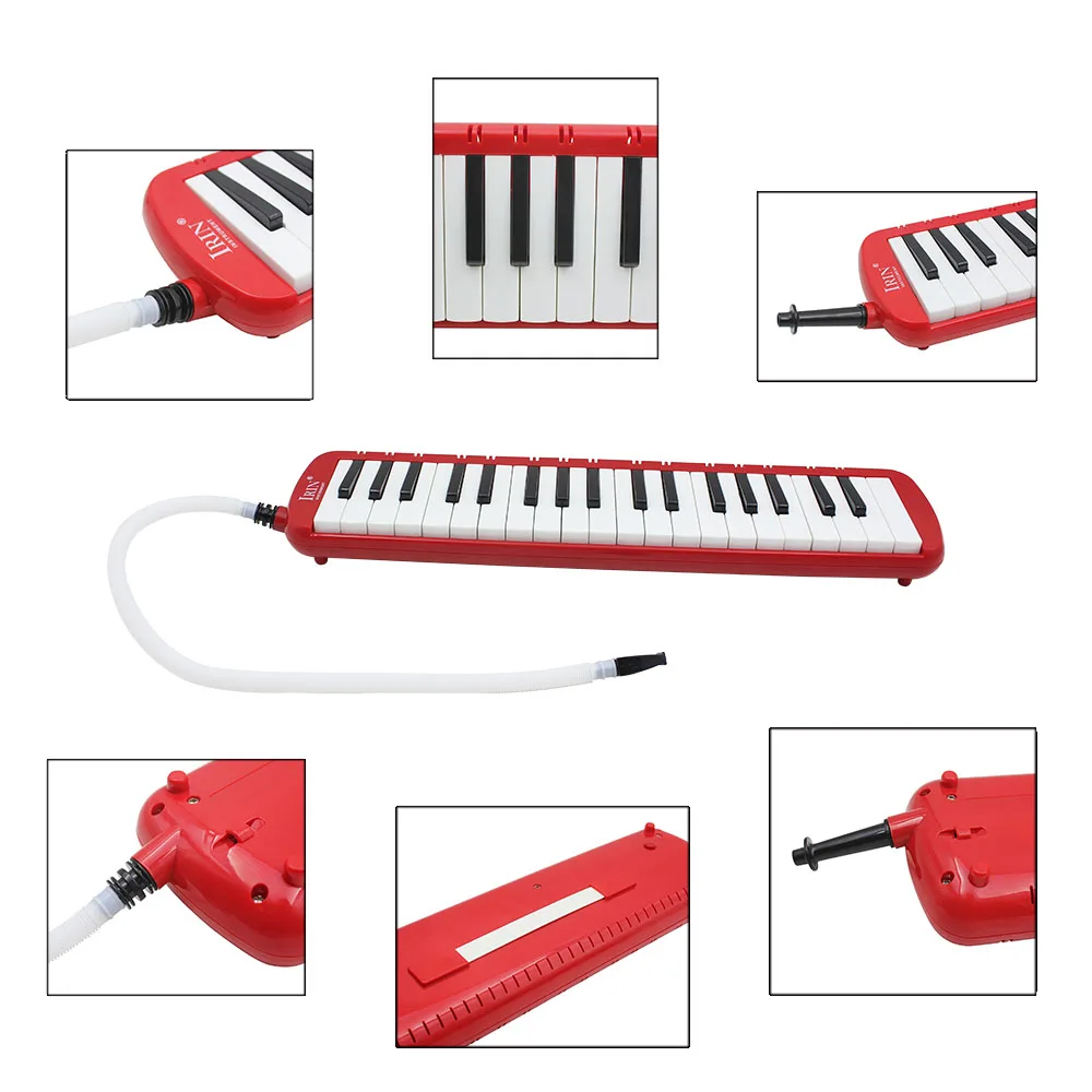 37 Key Soft Package Red Melodica Piano Keyboard Style Musical Instrument Harmonica Mouth Organ with Carrying Bag Mouthpiece