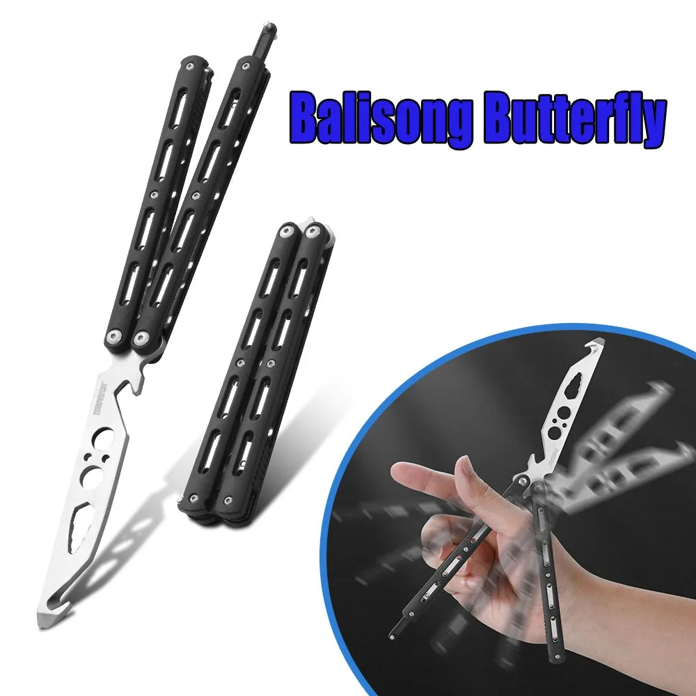 Entrenador Balisong para principiantes, cuchillo de práctica de mariposa, hoja de peine segura sin afilar, juguete volteador para aprender trucos y habilidades