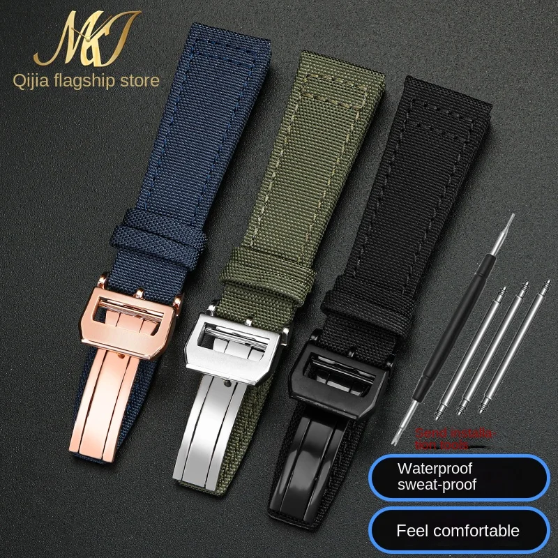 Nylon canvas watchband for IWC PILOT Portugal Fabric watch strap 20mm 21mm 22mm bracelet black armygreen blue cowhide wrist belt