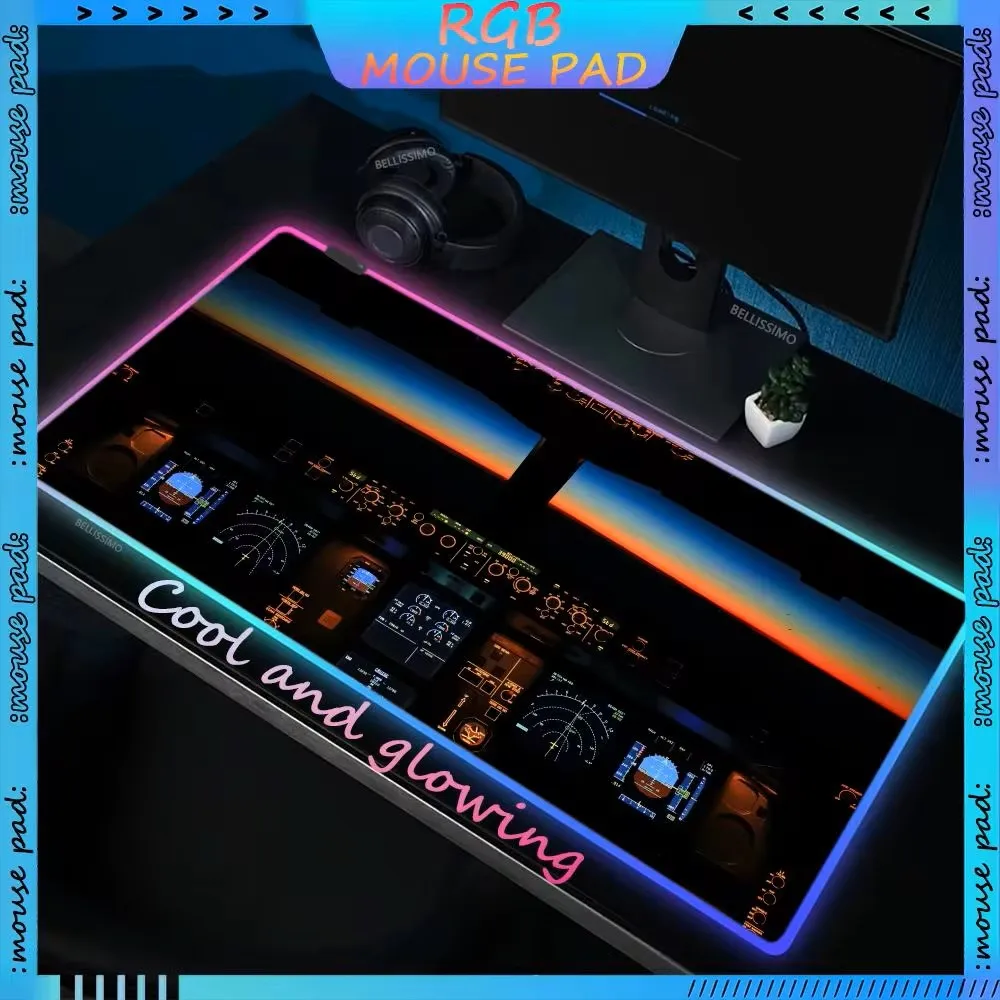 Imagem -03 - Rgb Led Cockpit Mouse Pads Tapetes de Mesa Avião Cidade Visão Noturna Xxl Teclado de Jogo Grande Borracha de Luz de Fundo Mouse Pad Antiderrapante