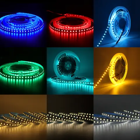 12V 2835 LED 스트립 빛 120LED/M 빨간색 녹색 파란색 노란색 따뜻한 WhiteTape 리본 고휘도 8mm 램프 룸 장식 조명