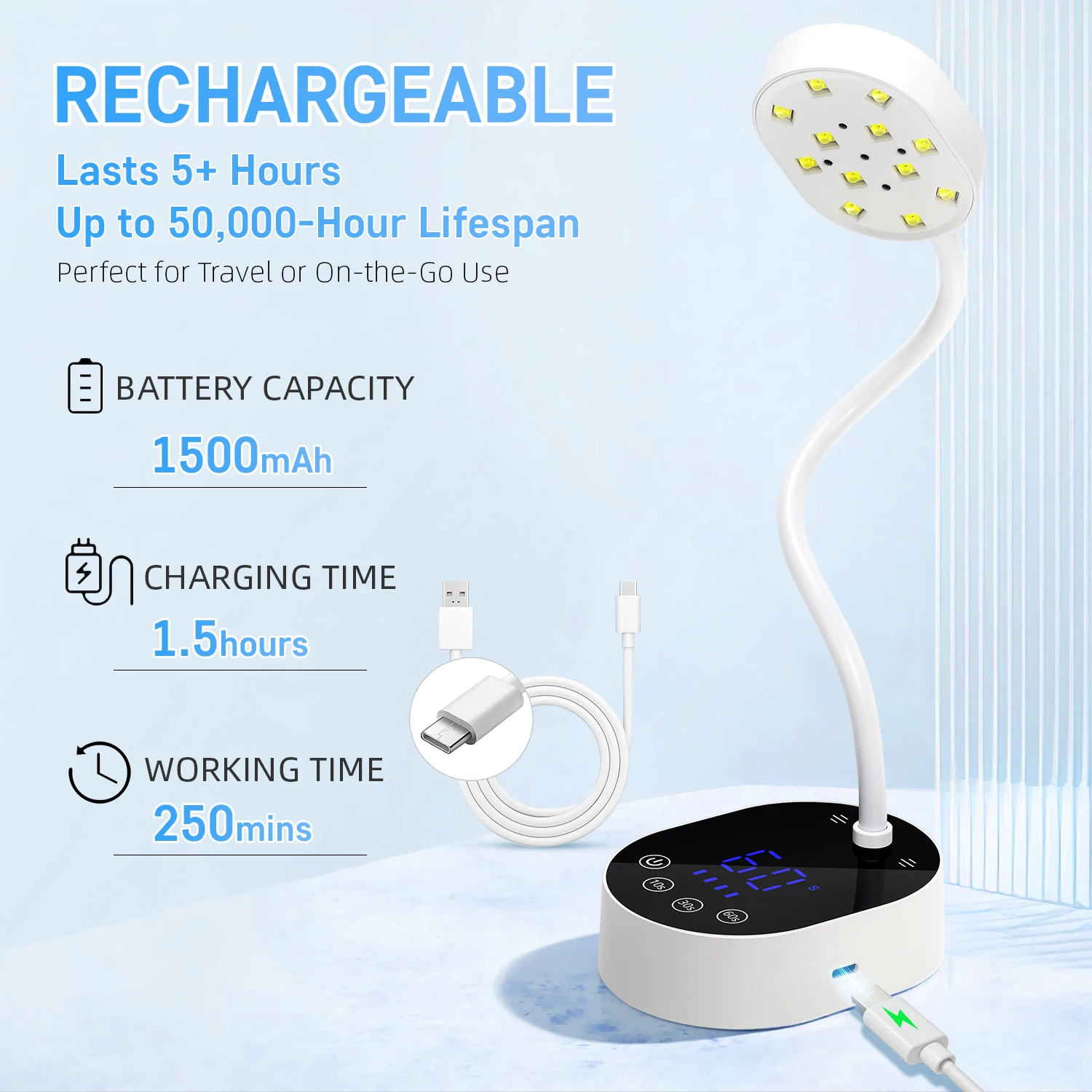 เครื่องอบเล็บมืออาชีพ LED UV พร้อมระบบเซ็นเซอร์สัมผัส อบแห้งเร็ว โคมไฟตั้งโต๊ะแบบโค้งงอได้ 360 องศา สำหรับร้านทำเล็บ