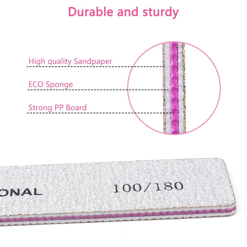 50Pcs/lot Grey Straight Nail Files100/180 Professional Rectangle Design Buffer Emery Board Files For Manicure Nail Accessories